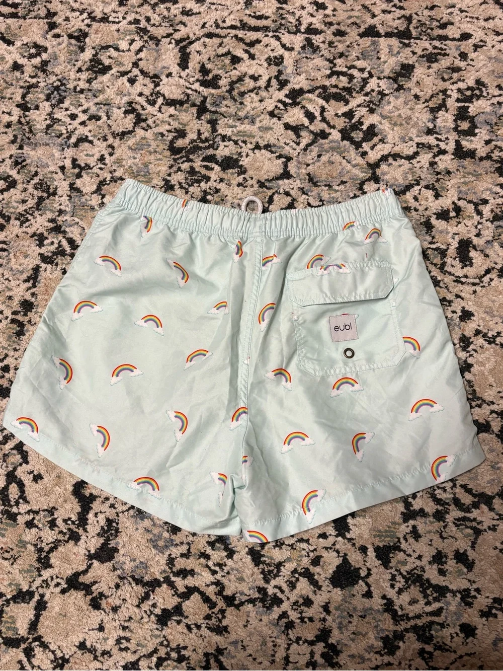 Rainbow Print Light Green Swim Shorts for Men
